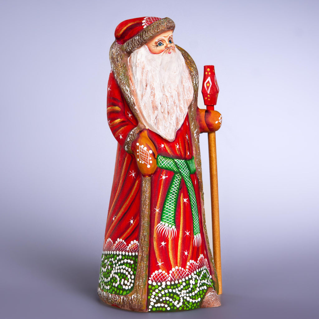 Wooden Santa Figurine 9" – Hand-Carved Christmas Mantel Decor, Folk Art