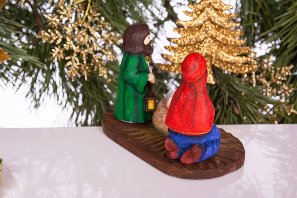 Compact Wooden Nativity Set 4", Christian Christmas Mantel Decor