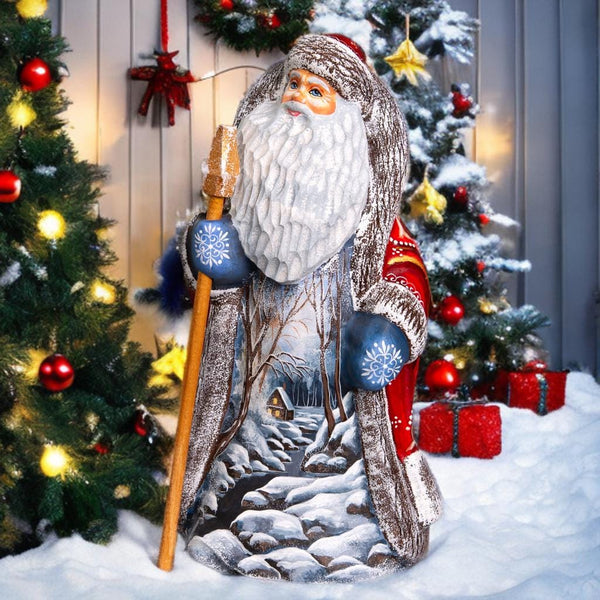 Hand-Carved Wooden Santa Claus Figurine: Holiday Home Decor
