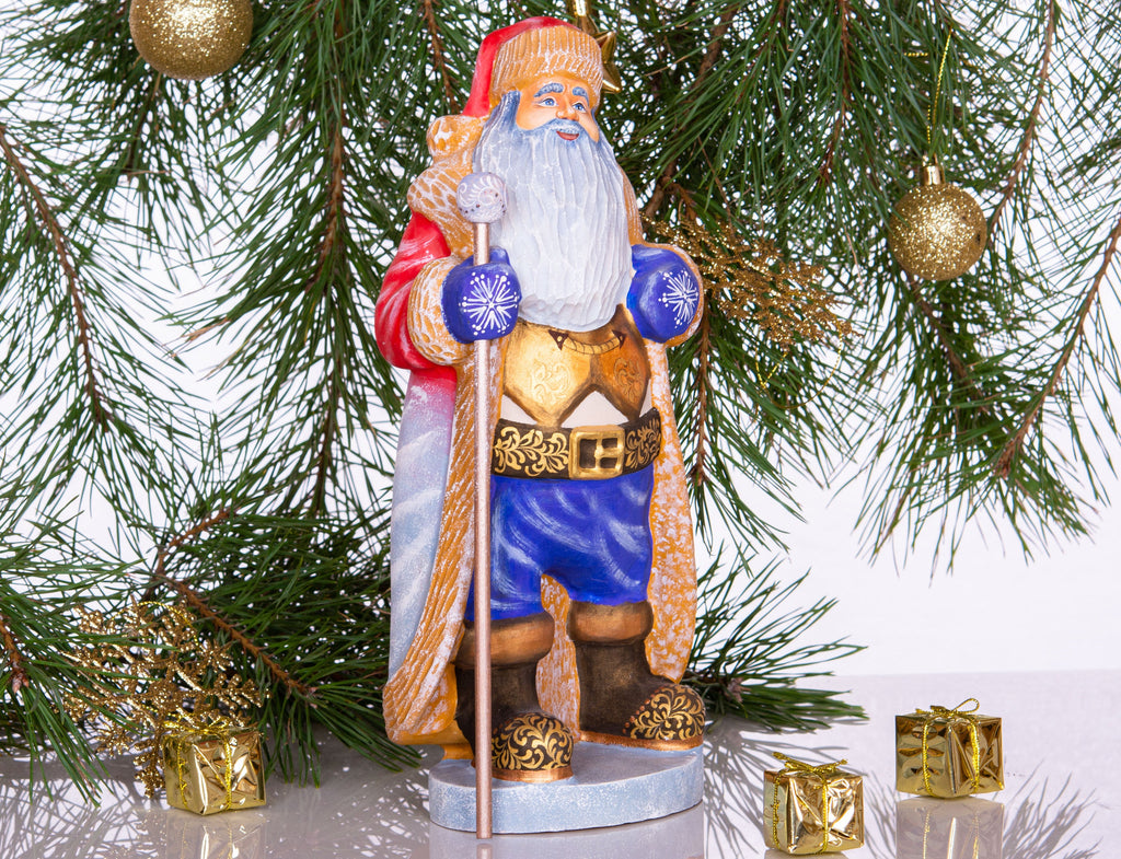 Hand-Carved Wooden Santa Claus Figurine: 12" Christmas Decor