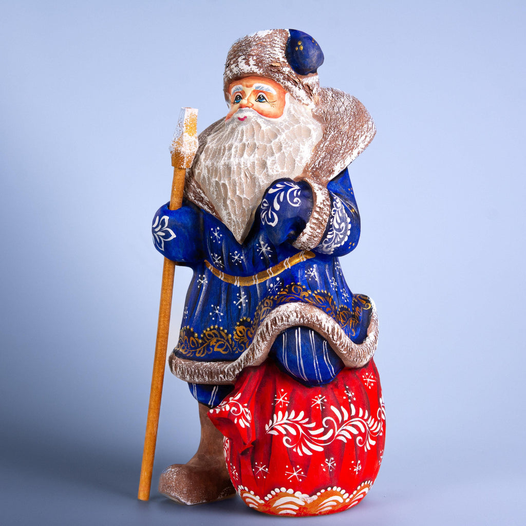 Hand carved Santa 9.5 inch solid wood figurine, Christmas mantel decor