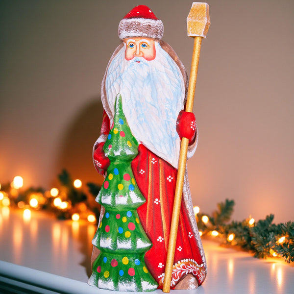 Hand Carved Santa Claus Figurine: Rustic Christmas Mantel Decor