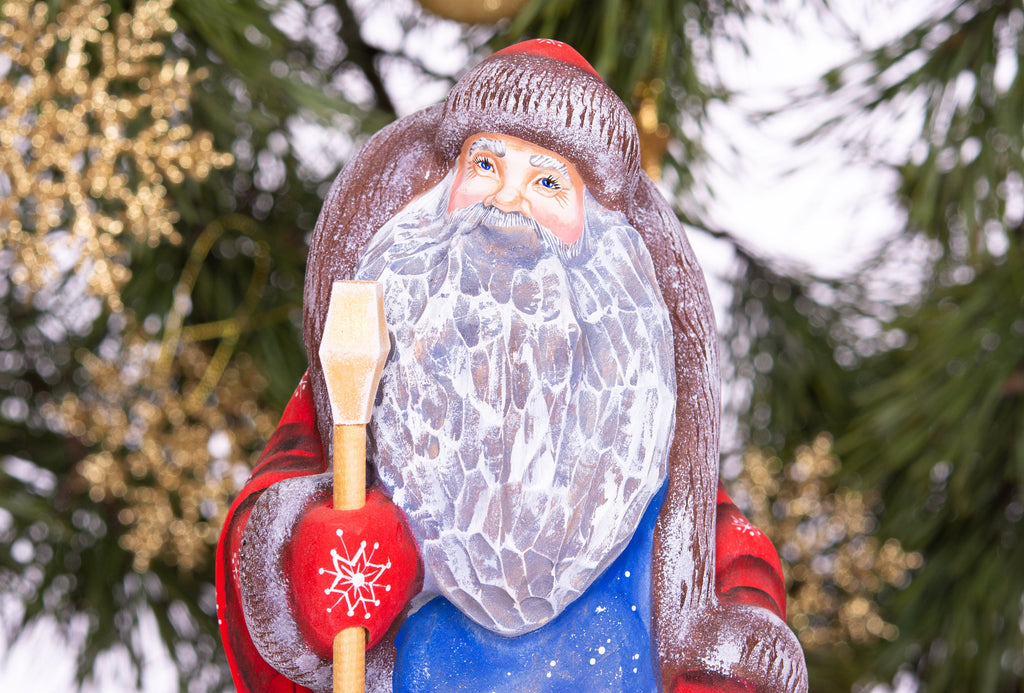 Hand-Carved Wood Santa Figurine: 9inch Signed Folk Art Christmas Decor