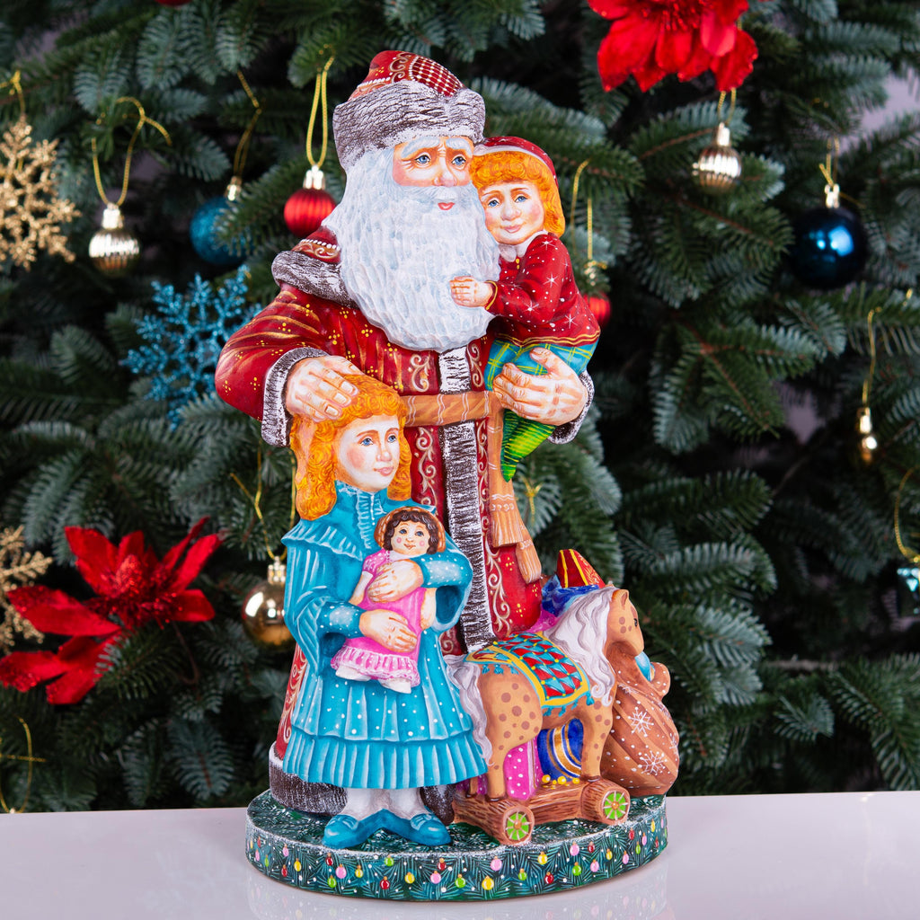 Large Santa Claus statue with children and toys, hand painted, 14 inch