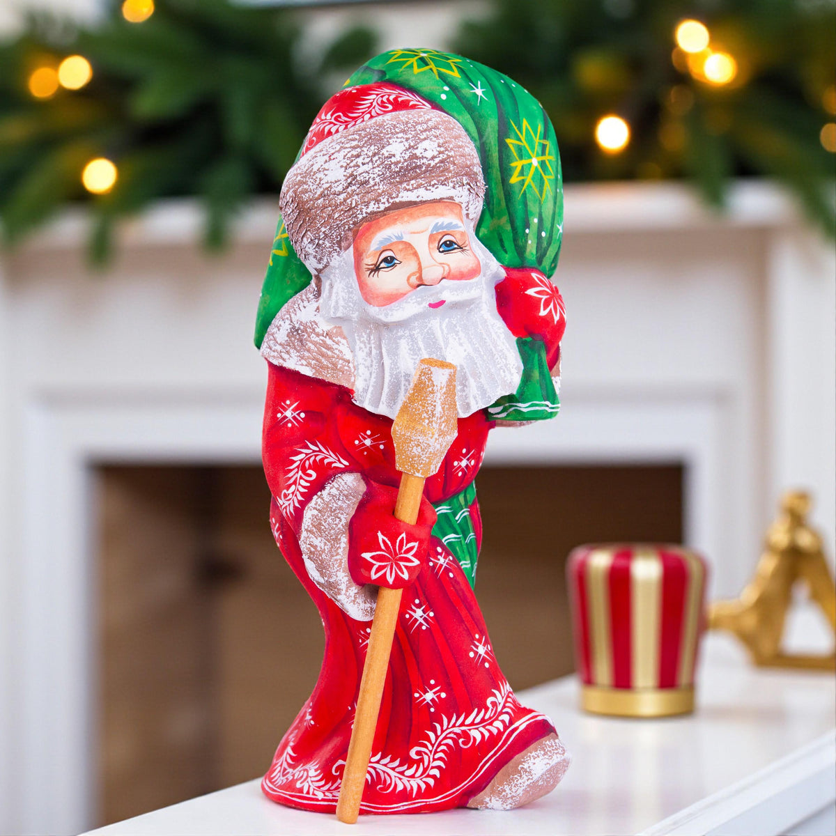 Old World Father Christmas figurine, carved solid wood, 7.9 inch
