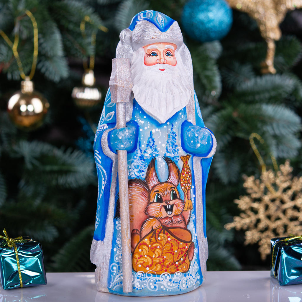Kris Kringle Santa wood figurine 7 inch, folk art squirrel, rustic mantel centerpiece