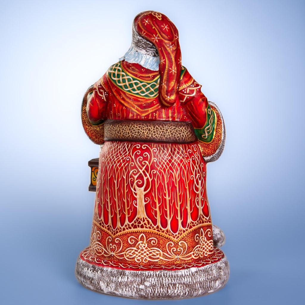 Hand carved wooden Santa figurine 14 inch, Celtic knot pattern, lantern display