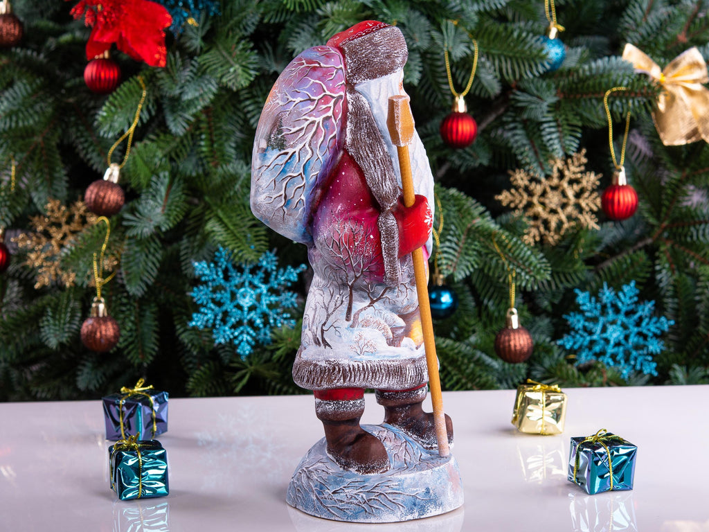 Hand carved Santa wooden figurine 11 inch, Father Christmas style, winter village, mantel decor