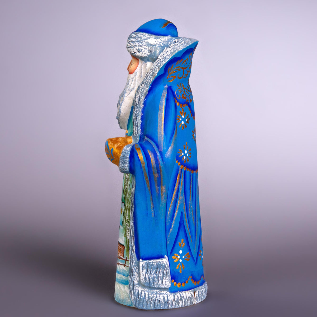Hand Carved Wooden Santa Figurine: Winter Church Scene, Signed Collectible