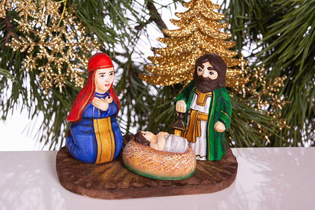 Compact Wooden Nativity Set 4", Christian Christmas Mantel Decor
