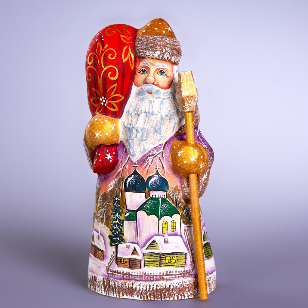 Hand-Painted Santa Figurine: Winter Village Scene, Wooden Christmas Decor