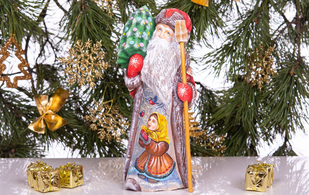 Hand-Carved Santa Figurine: Signed Solid Wood Christmas Decor