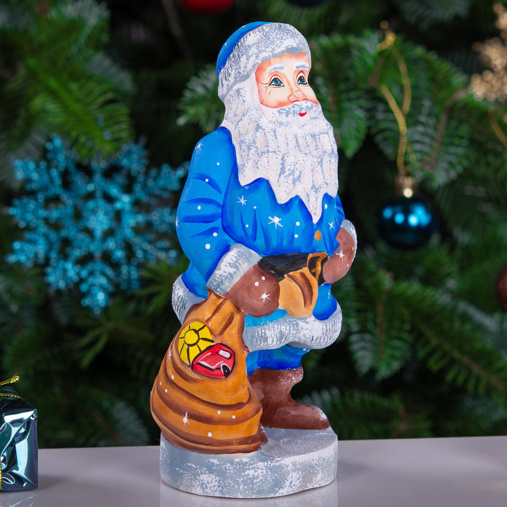 Hand‑carved Father Frost 6.3" — toy sack with car & ball