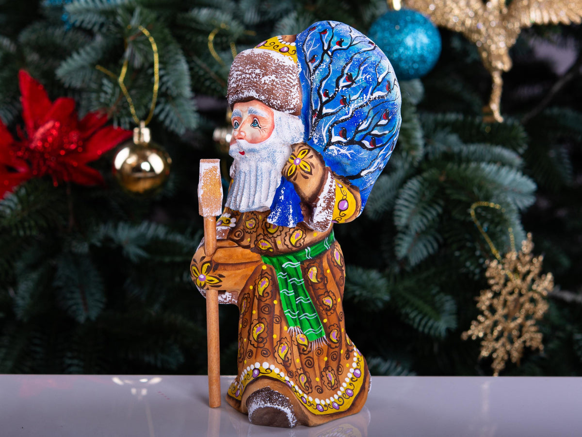 Hand Carved Santa Figurine 8 inch: Rustic Wood Christmas Decor, Forest Scene