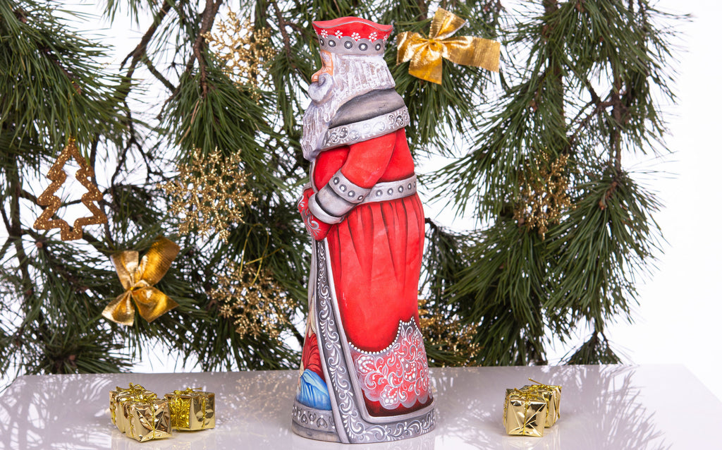 Santa Figurine 12.5", Nativity Scene, Orthodox Icon Style, Hand Painted Wood