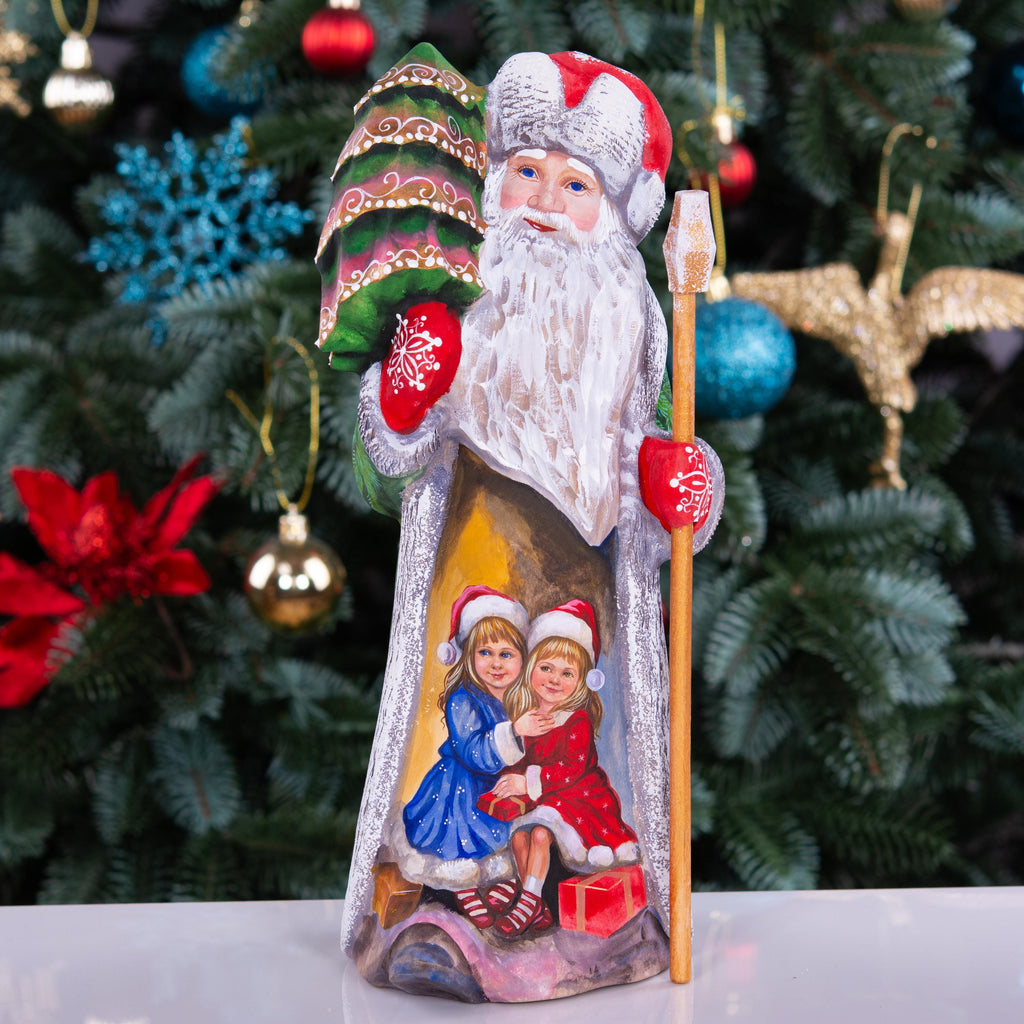Hand-Carved Wooden Santa Statue: Old World Christmas Decor, Collector Gift