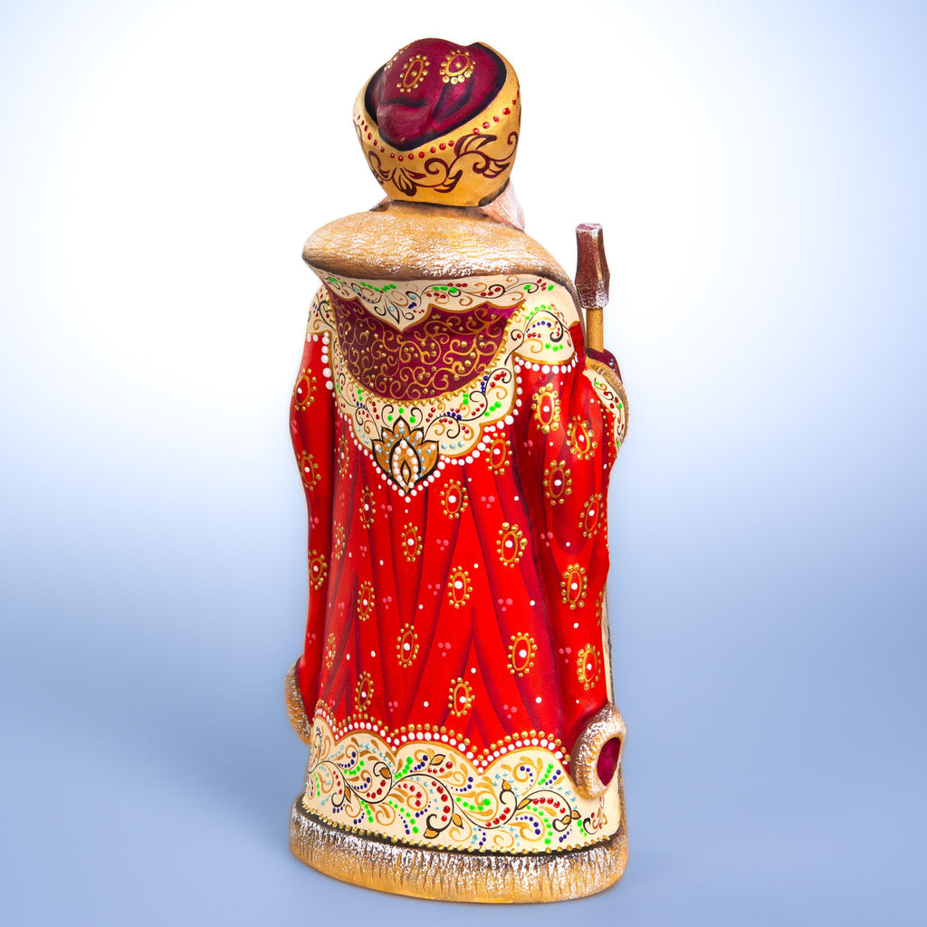 Hand carved Santa wooden figurine 12 inch, ornate folk pattern