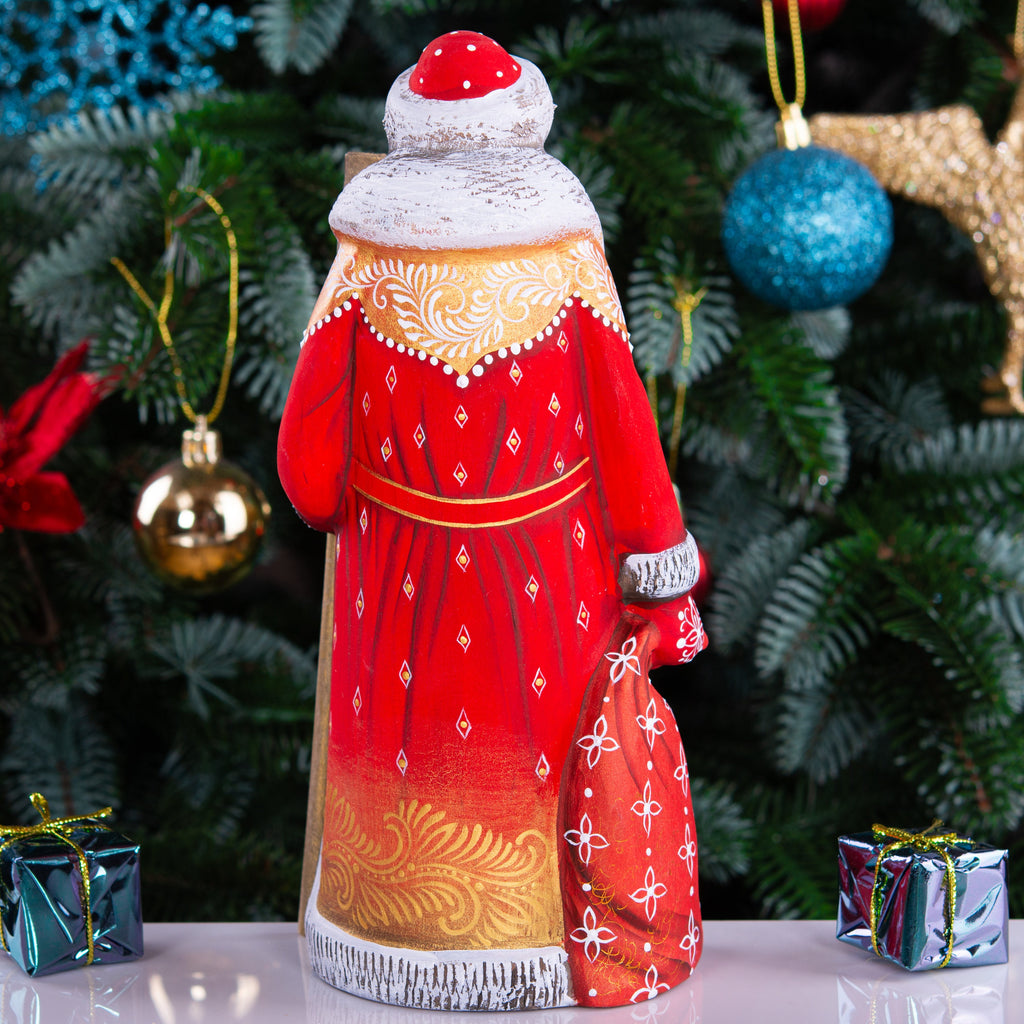 Hand-Carved Wooden Santa Claus Figurine: 9" Holiday Decor
