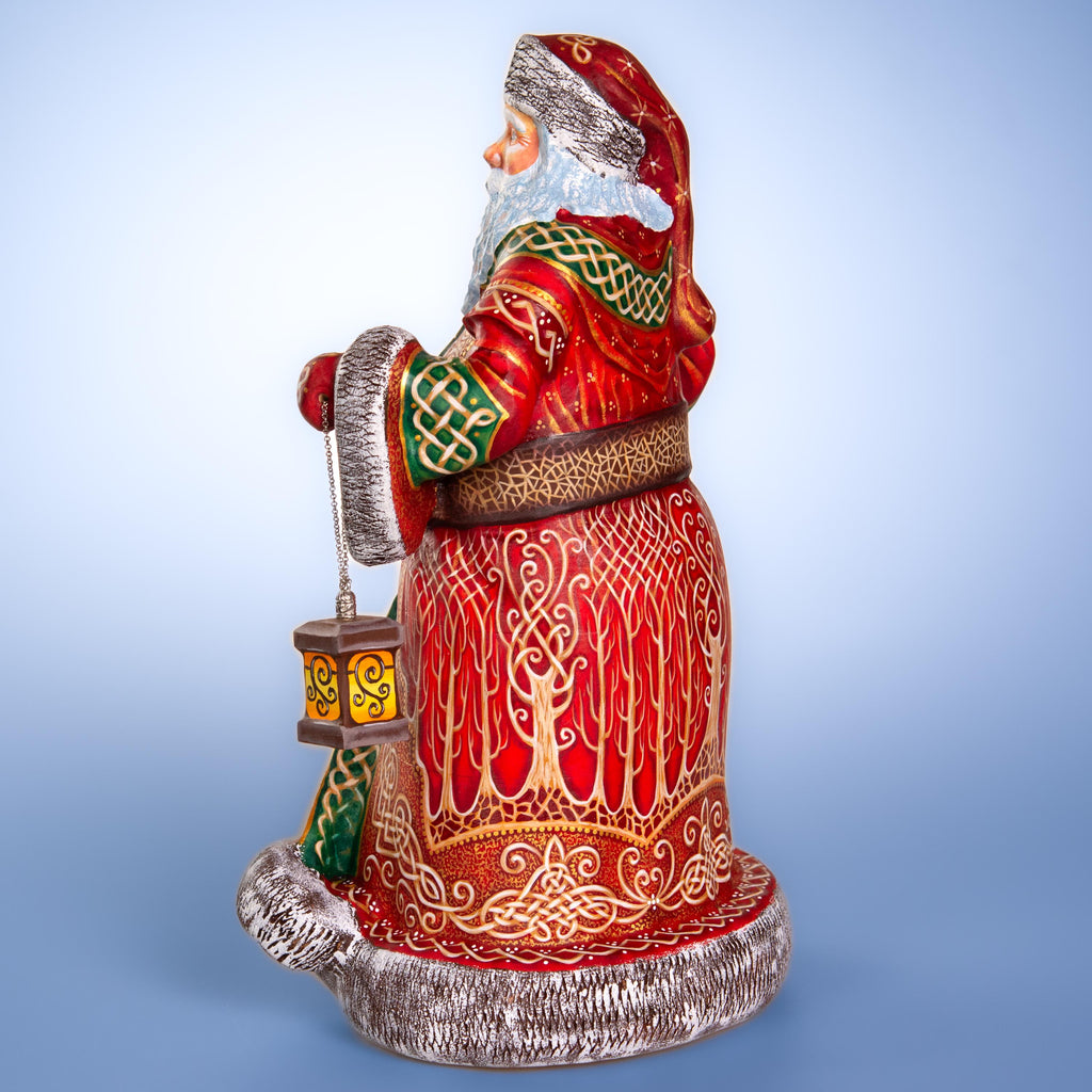 Hand carved wooden Santa figurine 14 inch, Celtic knot pattern, lantern display