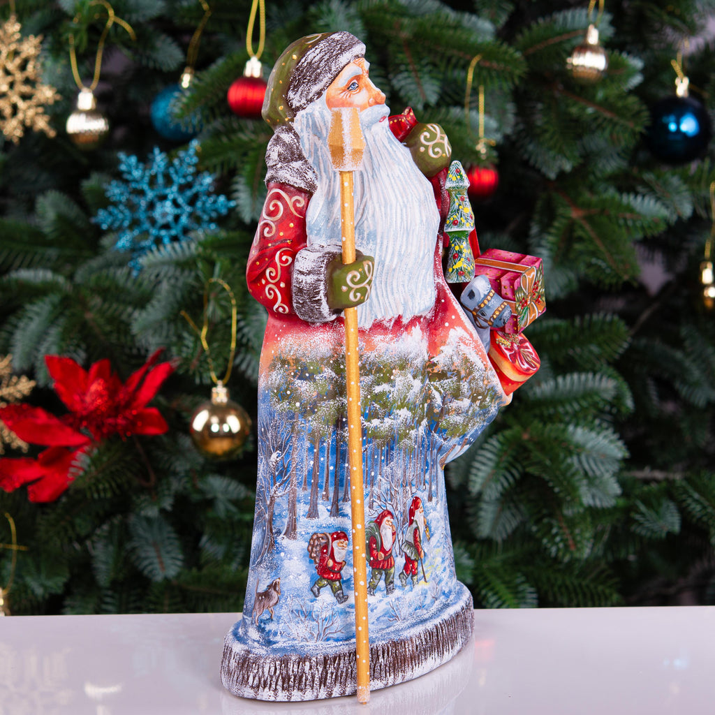 Hand carved solid wood Santa figurine 12 inch, woodland gnomes, mantel decor