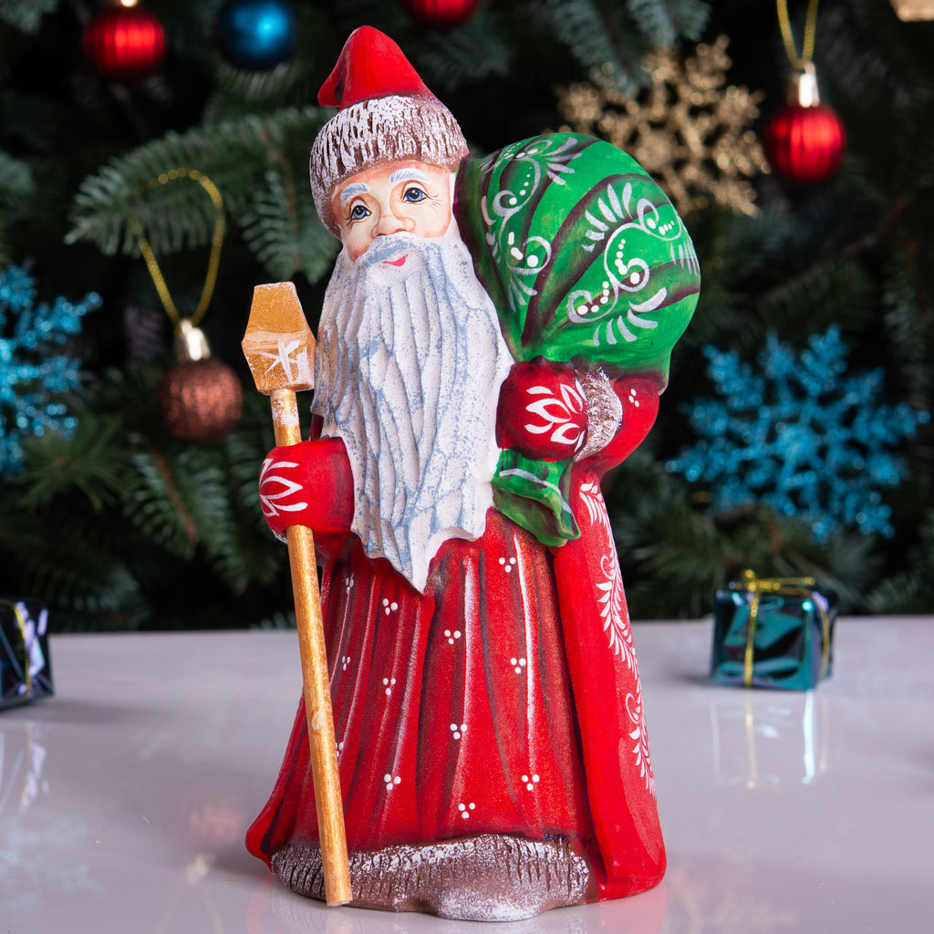 Hand-Carved Wooden Santa Claus Figurine: Retro Christmas Decor (8 inch)