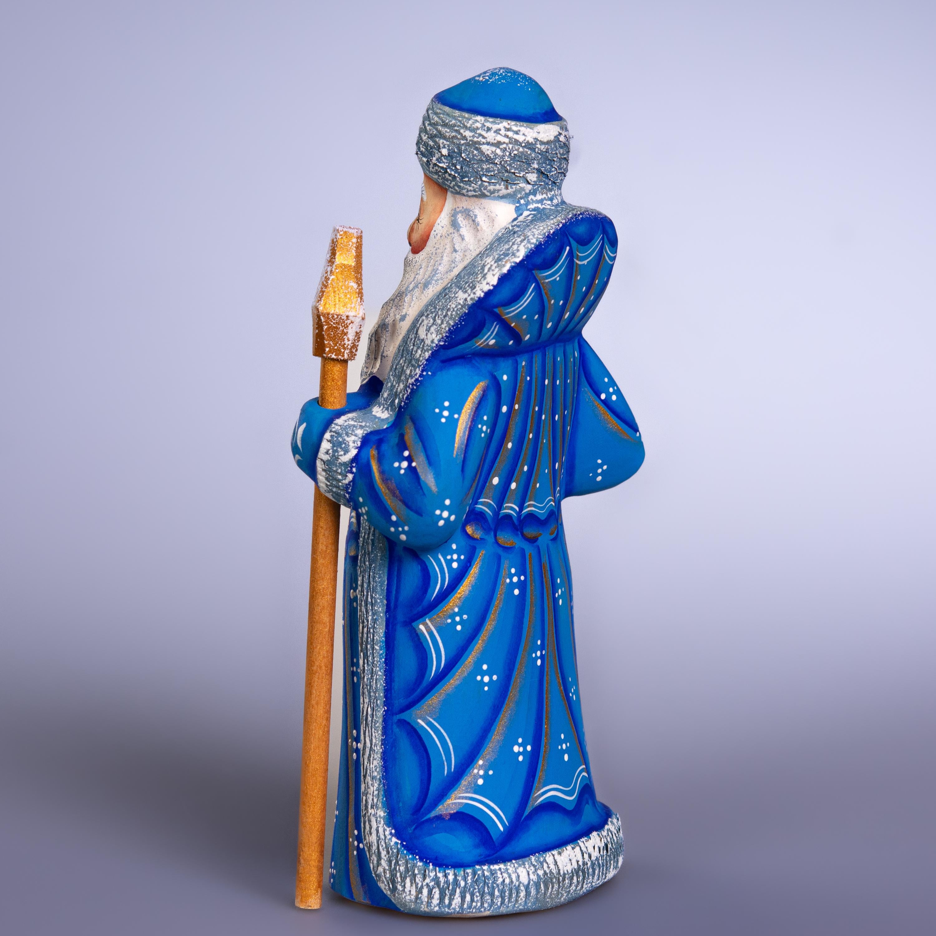 Old World Father Christmas Figurine 8 inch, Blue Robe, Santa with Bear, Hand Painted