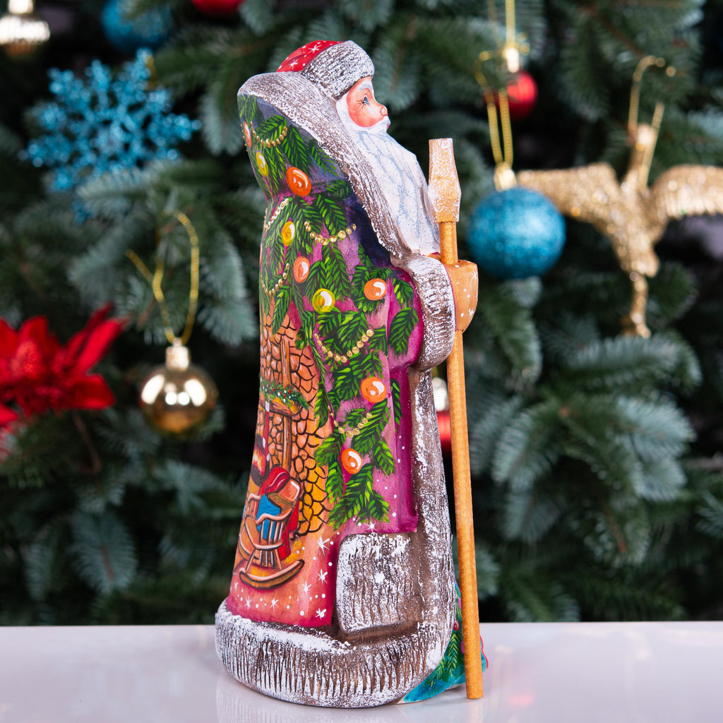 Santa figurine with staff, hand painted girl with lantern, 9.4 inch