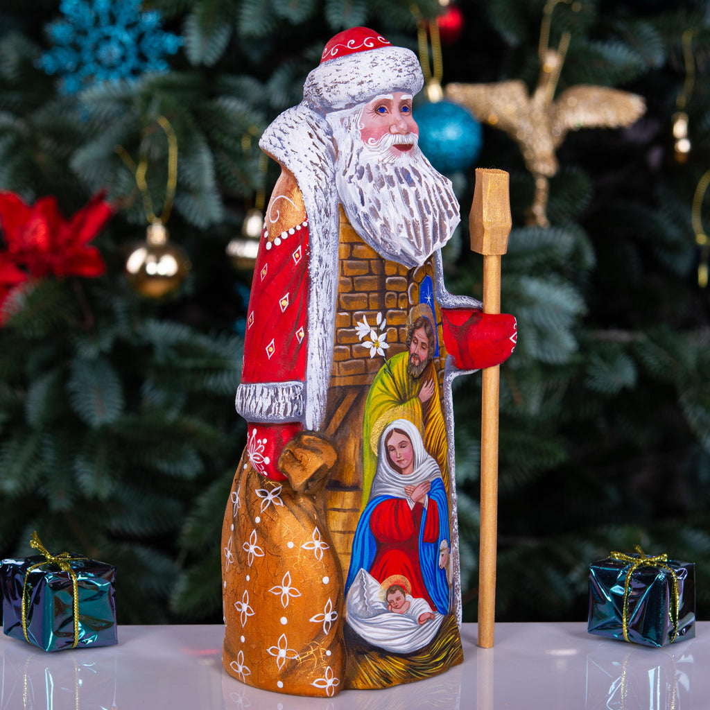 Hand carved Santa wooden figurine 9 inch, Holy Family Nativity