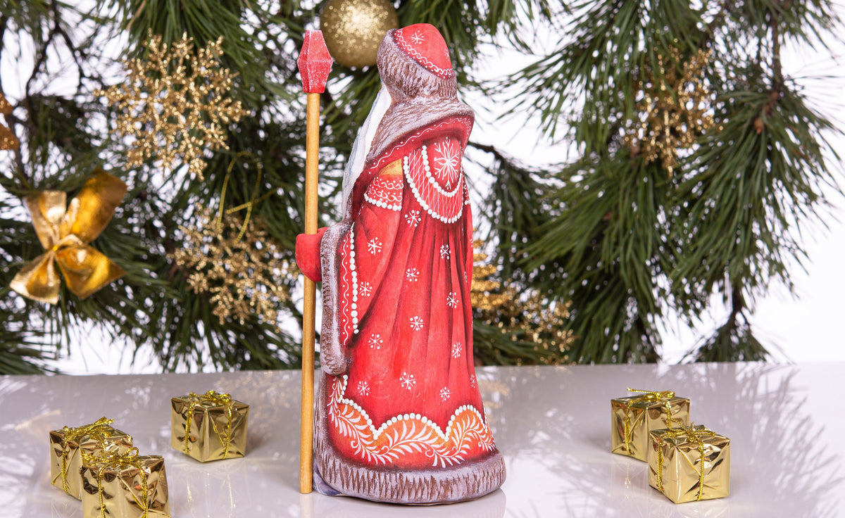 Hand-Carved Wooden Santa Claus Figurine 9inch: Folk Art Christmas Decor