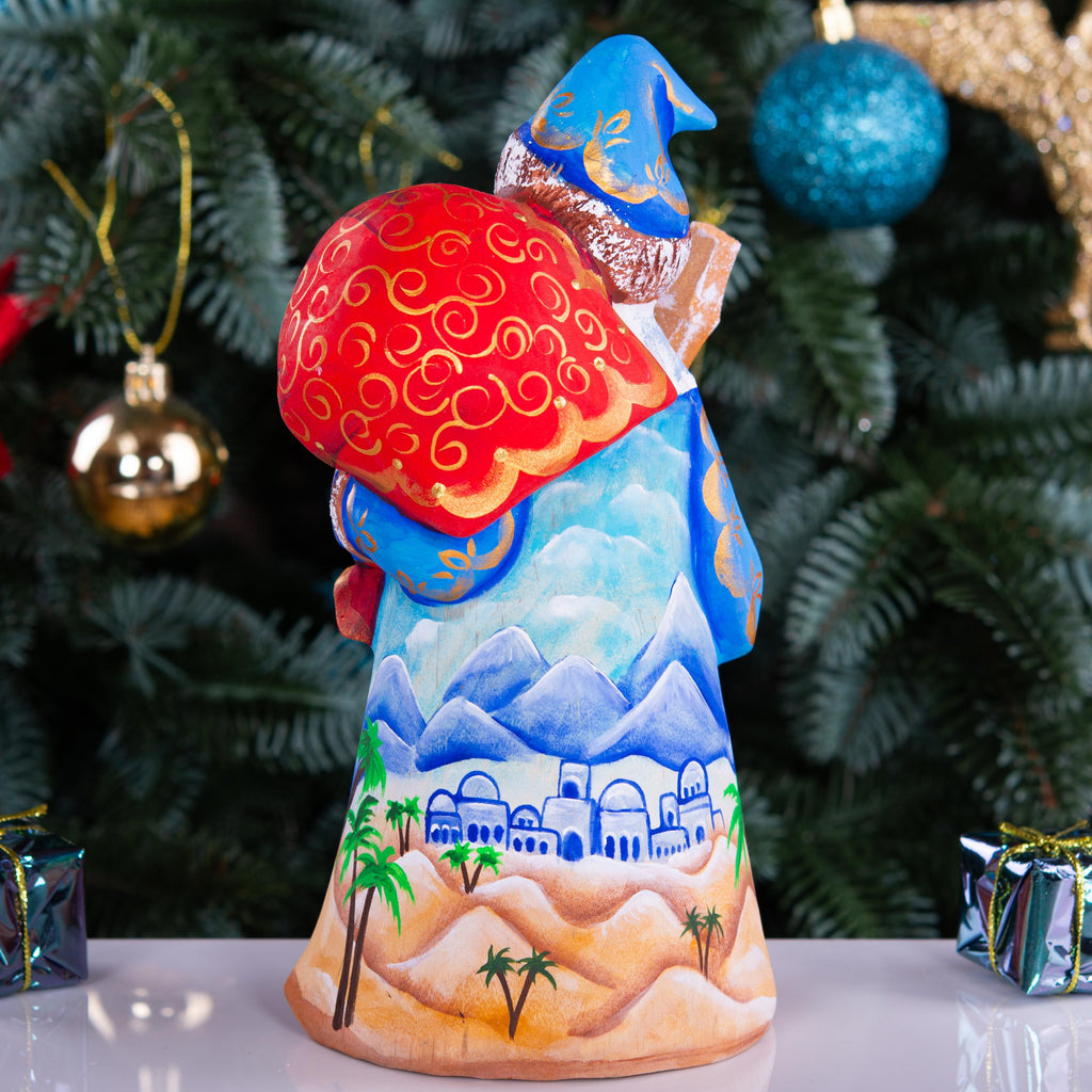 Wooden Santa Figurine 8", Nativity Panel, Hand Carved, Folk Art
