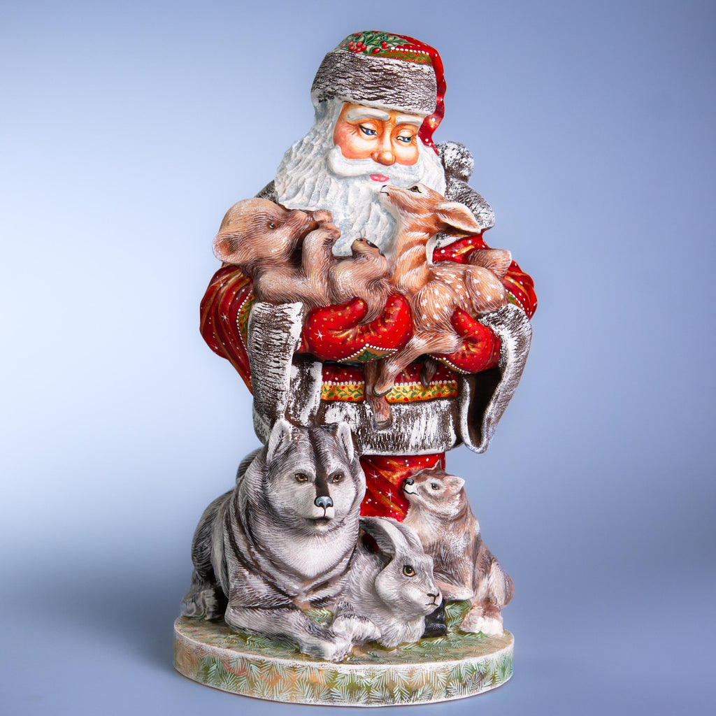 Hand Carved Wooden Santa Claus Figurine: Christmas Holiday Decor (14 inch)