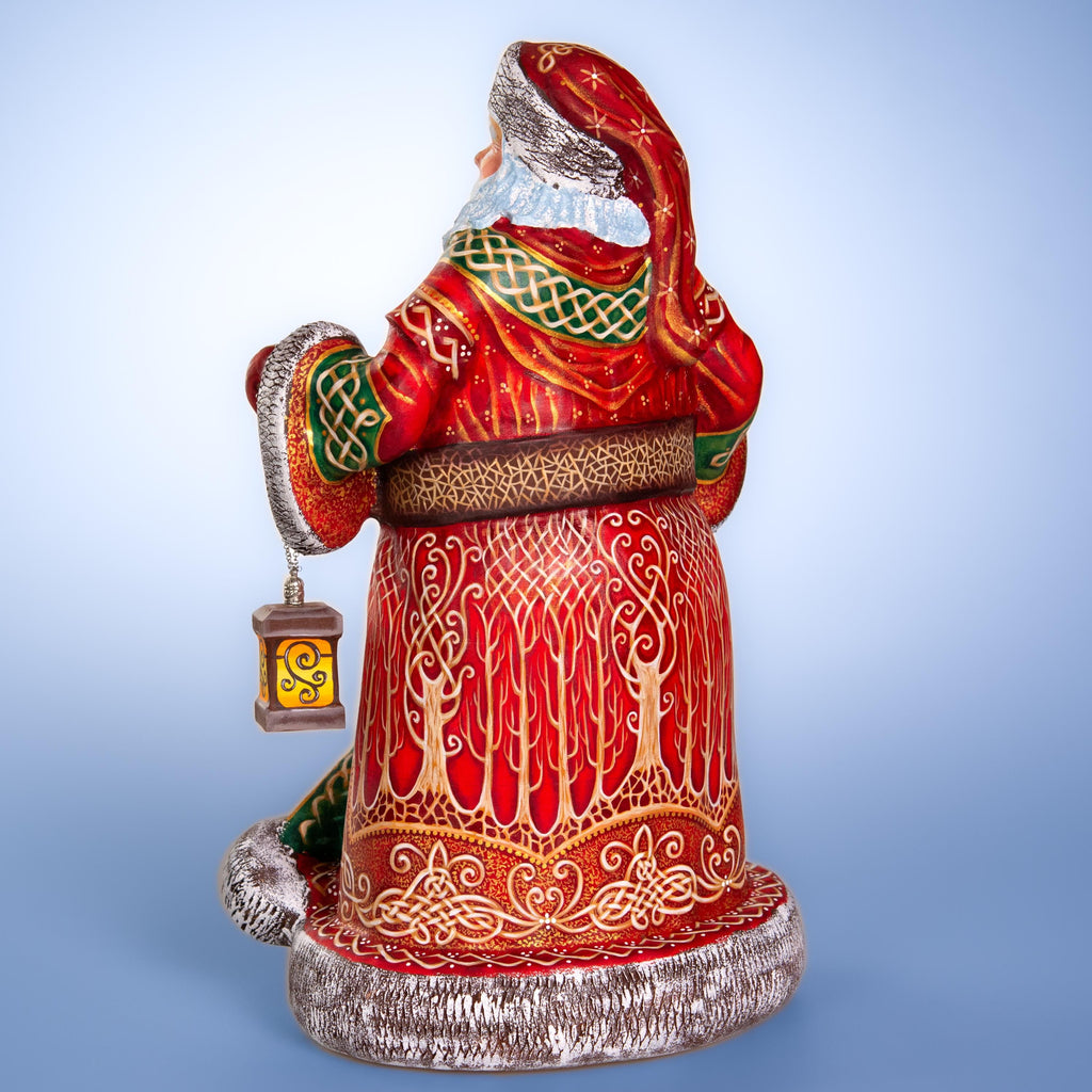 Hand carved wooden Santa figurine 14 inch, Celtic knot pattern, lantern display