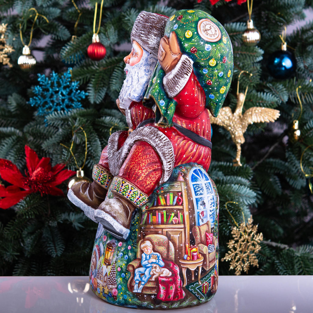 Artist Painted Santa Figurine 14 inch, Solid Wood, Fireplace and Gifts Mantel Decor