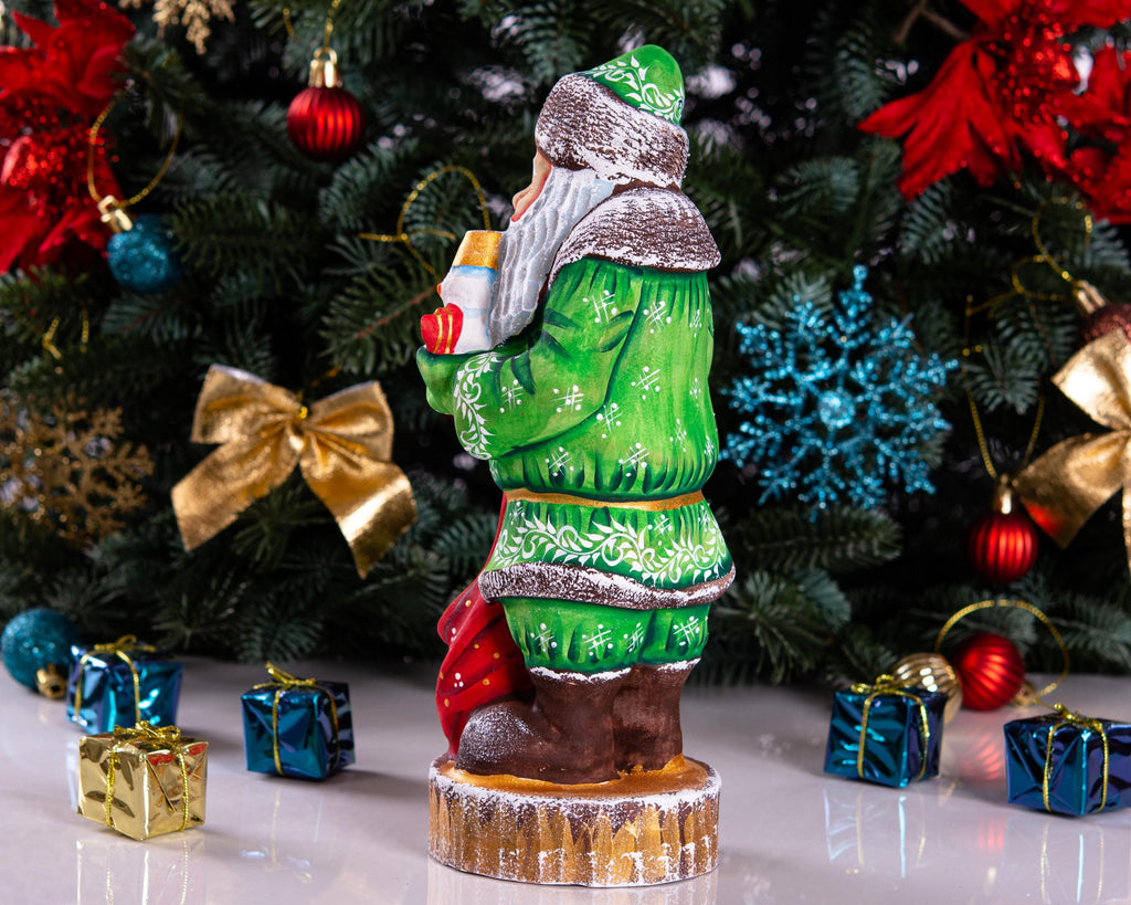 Collectible Santa figurine with snowman, folk art mantel decor, 10.2 inch