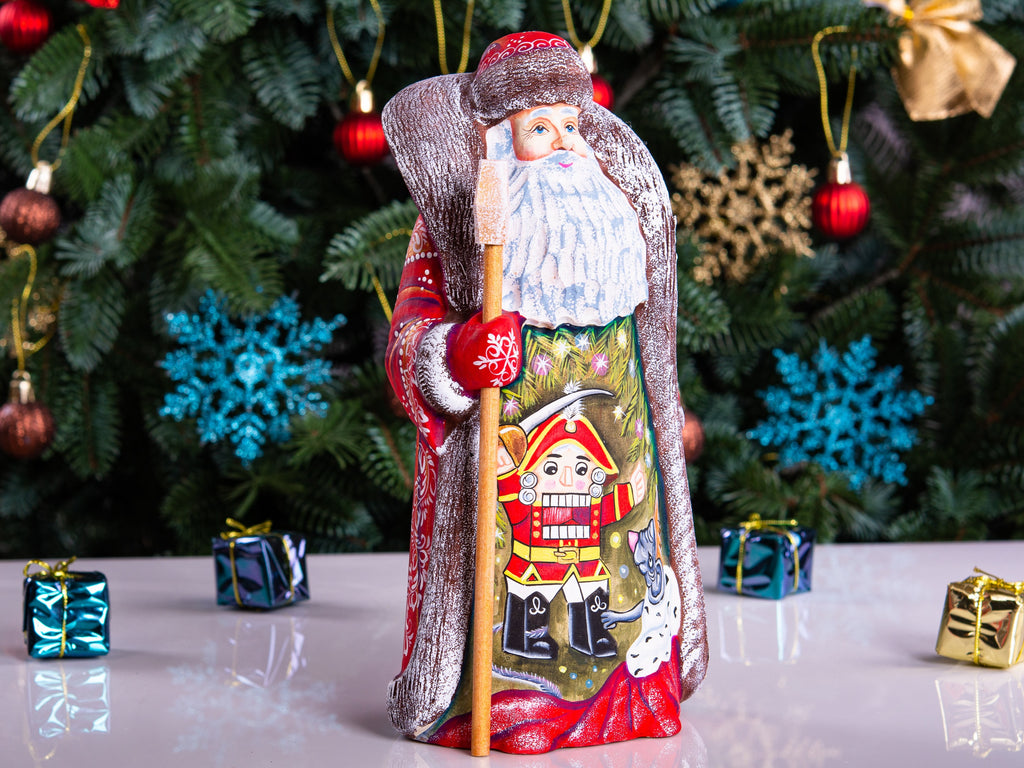Hand-Carved Wooden Santa Claus Figurine: 9" Holiday Home Decor