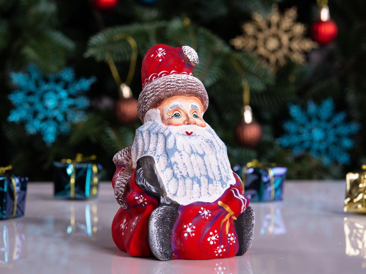 Hand painted Father Christmas figurine with bird shelf gift 5.1 inch