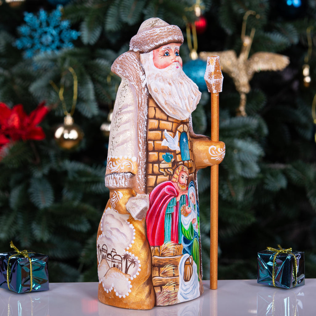 Santa Figurine 9", Nativity Scene, White & gold Coat, Old World