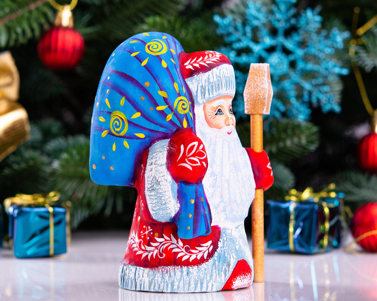 Hand Carved Wooden Santa Figurine: Signed Collectible Christmas Decor