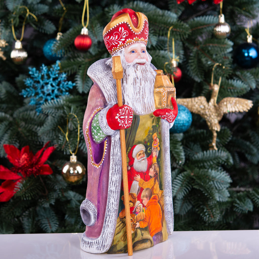 Hand Painted Wooden Santa Claus Figure 12 inch: Rustic Christmas Mantel Decoration