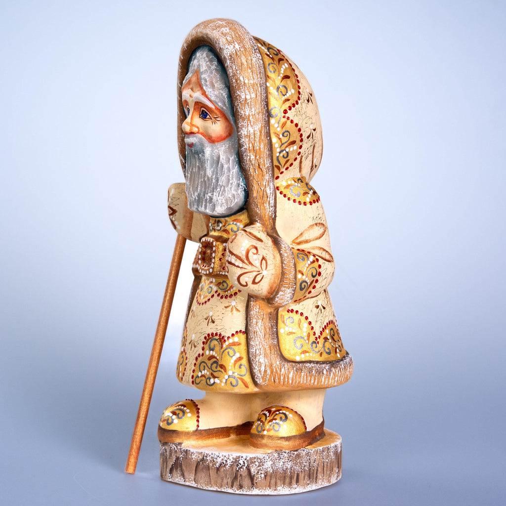 Kris Kringle Santa figurine 11 inch, Scandinavian ivory coat, tabletop centerpiece