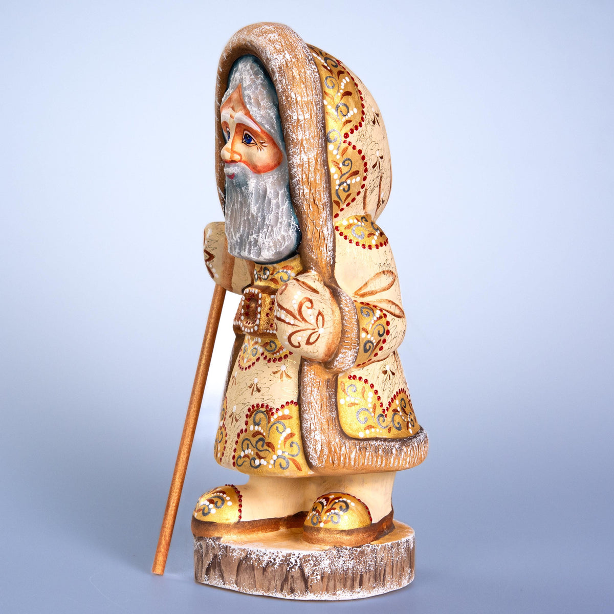 Kris Kringle Santa figurine 11 inch, Scandinavian ivory coat, tabletop centerpiece