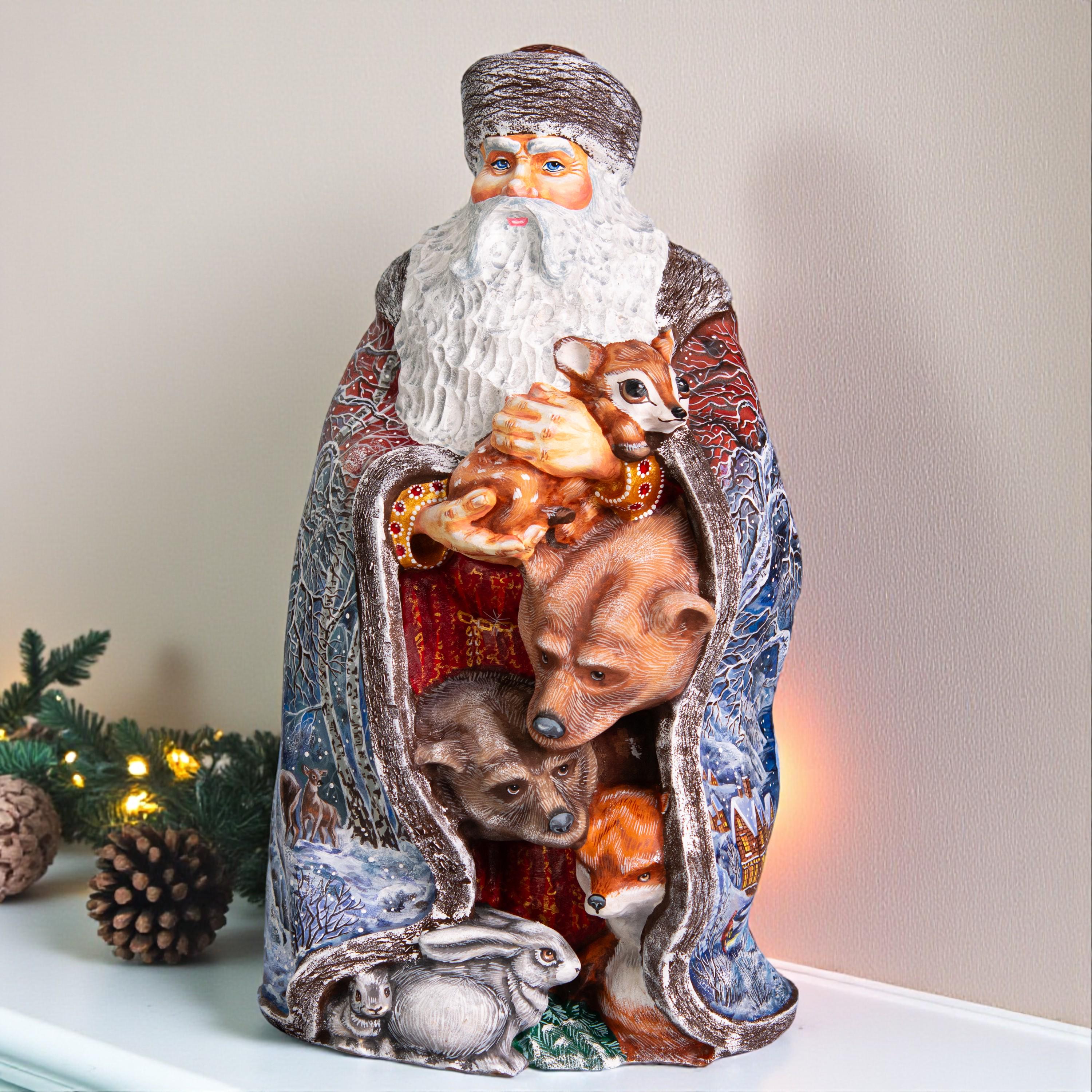 Hand-Carved Wooden Santa Claus Figurine: Christmas Holiday Decor (14 inch)
