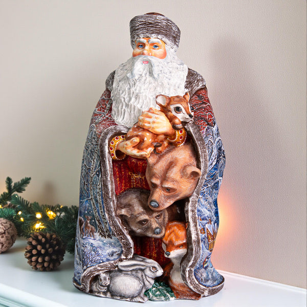 Hand-Carved Wooden Santa Claus Figurine: Christmas Holiday Decor (14 inch)
