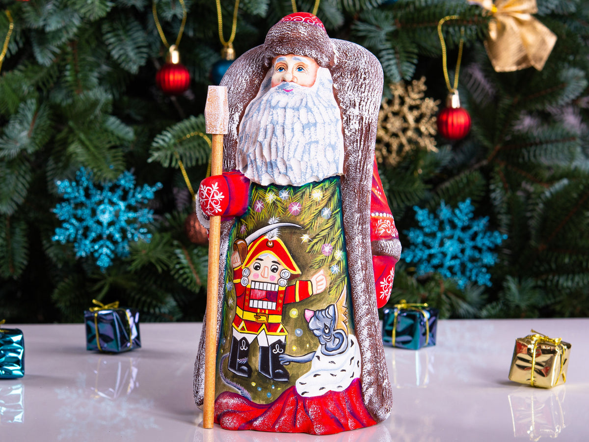Hand-Carved Wooden Santa Claus Figurine: 9" Holiday Home Decor