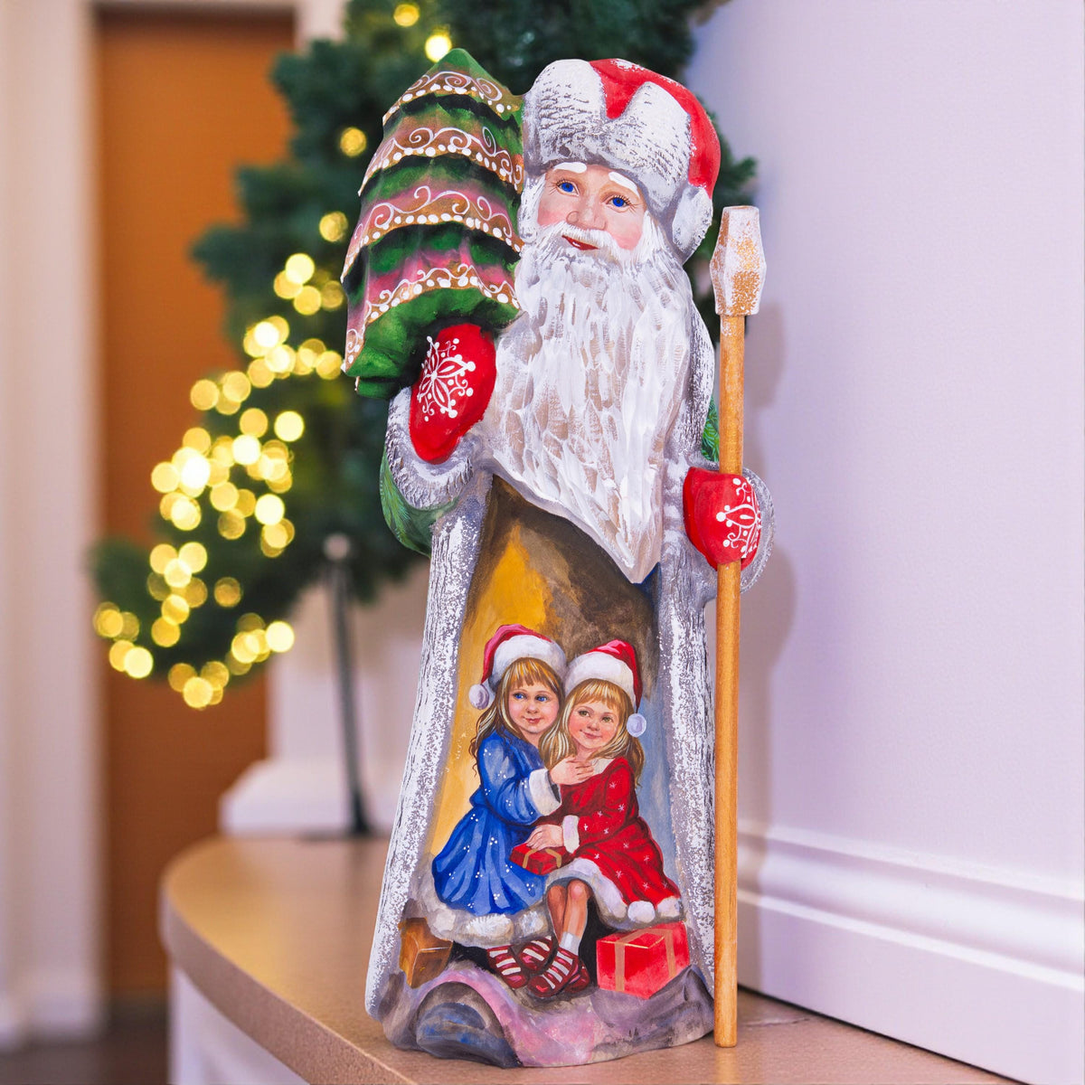 Hand-Carved Wooden Santa Statue: Old World Christmas Decor, Collector Gift