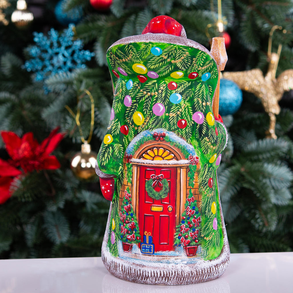 Hand Carved Santa Figurine 9 inch: Christmas Girl Scene, Festive Door Art