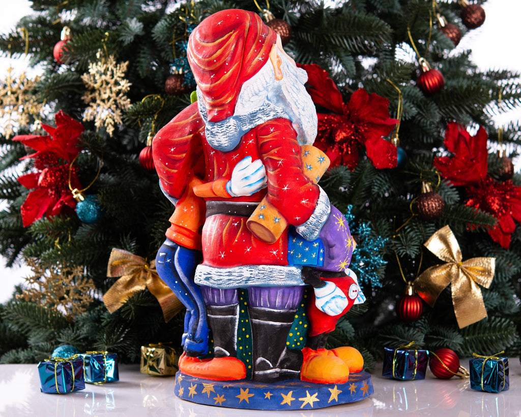 Hand Carved Wooden Santa Claus Figurine: 14" Christmas Home Decor