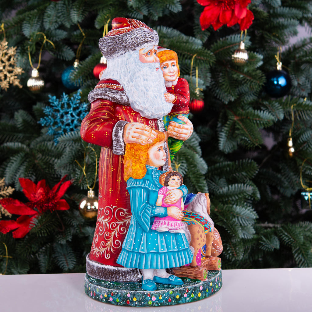 Large Santa Claus statue with children and toys, hand painted, 14 inch