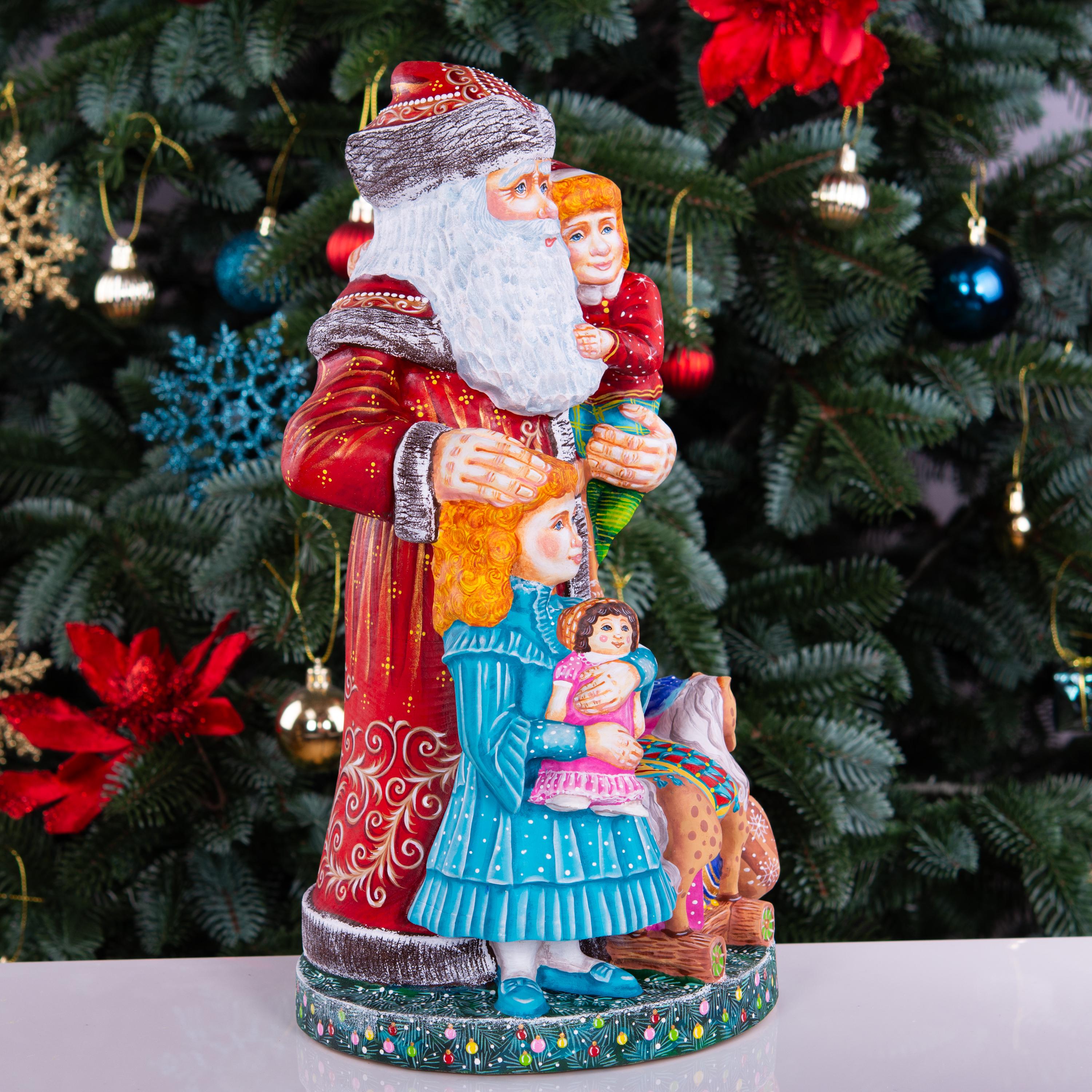Large Santa Claus statue with children and toys, hand painted, 14 inch