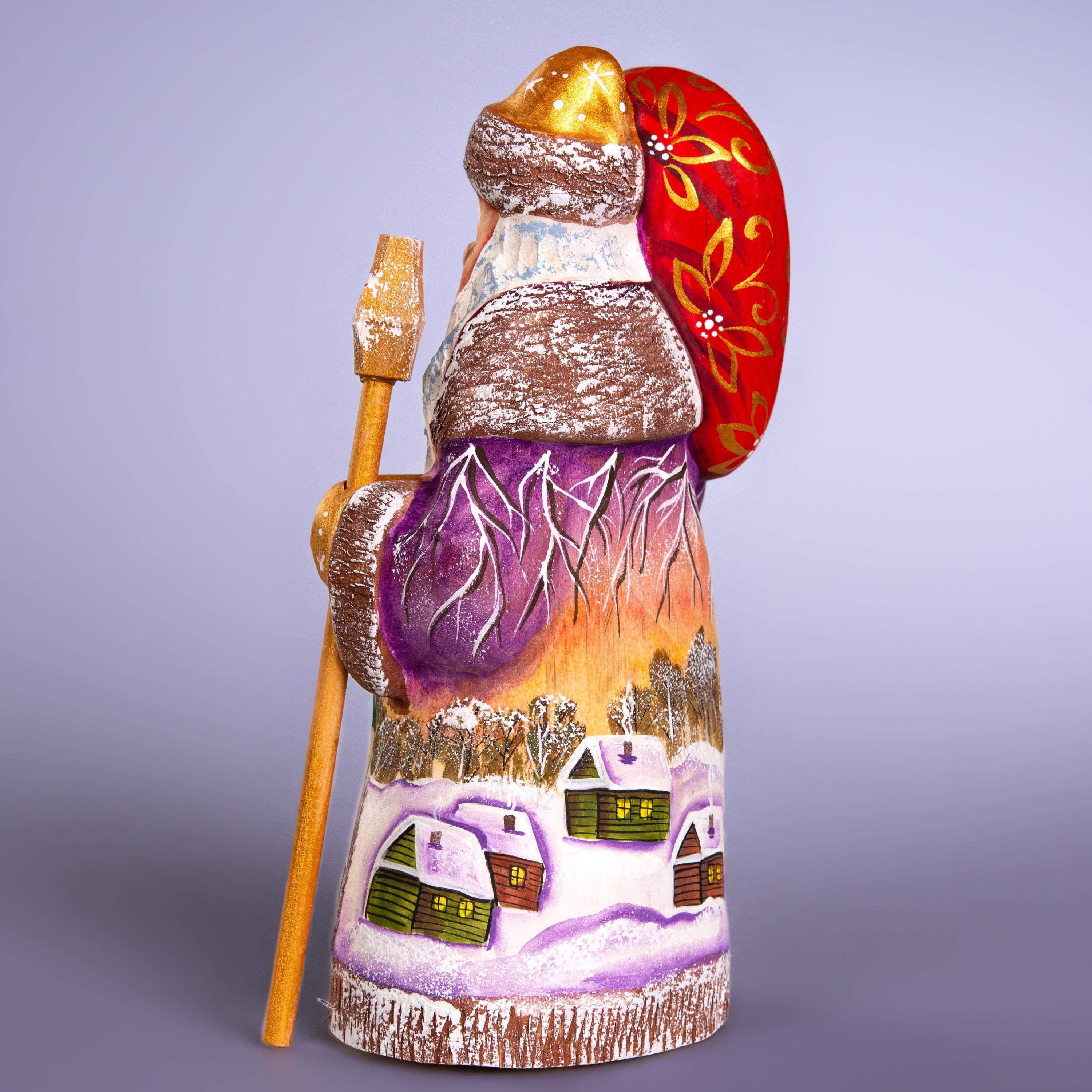 Hand-Painted Santa Figurine: Winter Village Scene, Wooden Christmas Decor